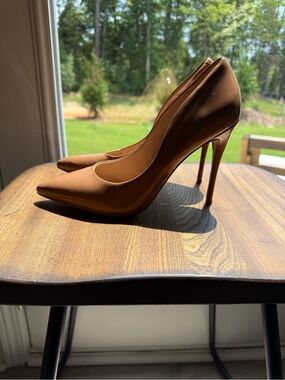 Aldo Patent Leather Pointed-Toe Stiletto Pumps in Tan